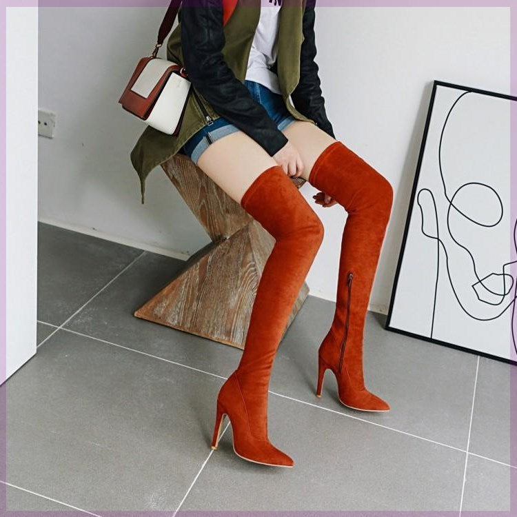 Damen Stretch-Stiefel über dem Knie – Big Red Edition